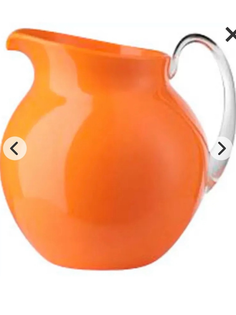 Mario Luca Giusti Palla Fluorescent Pitcher Orange H 8.25 x Diam 7.5",